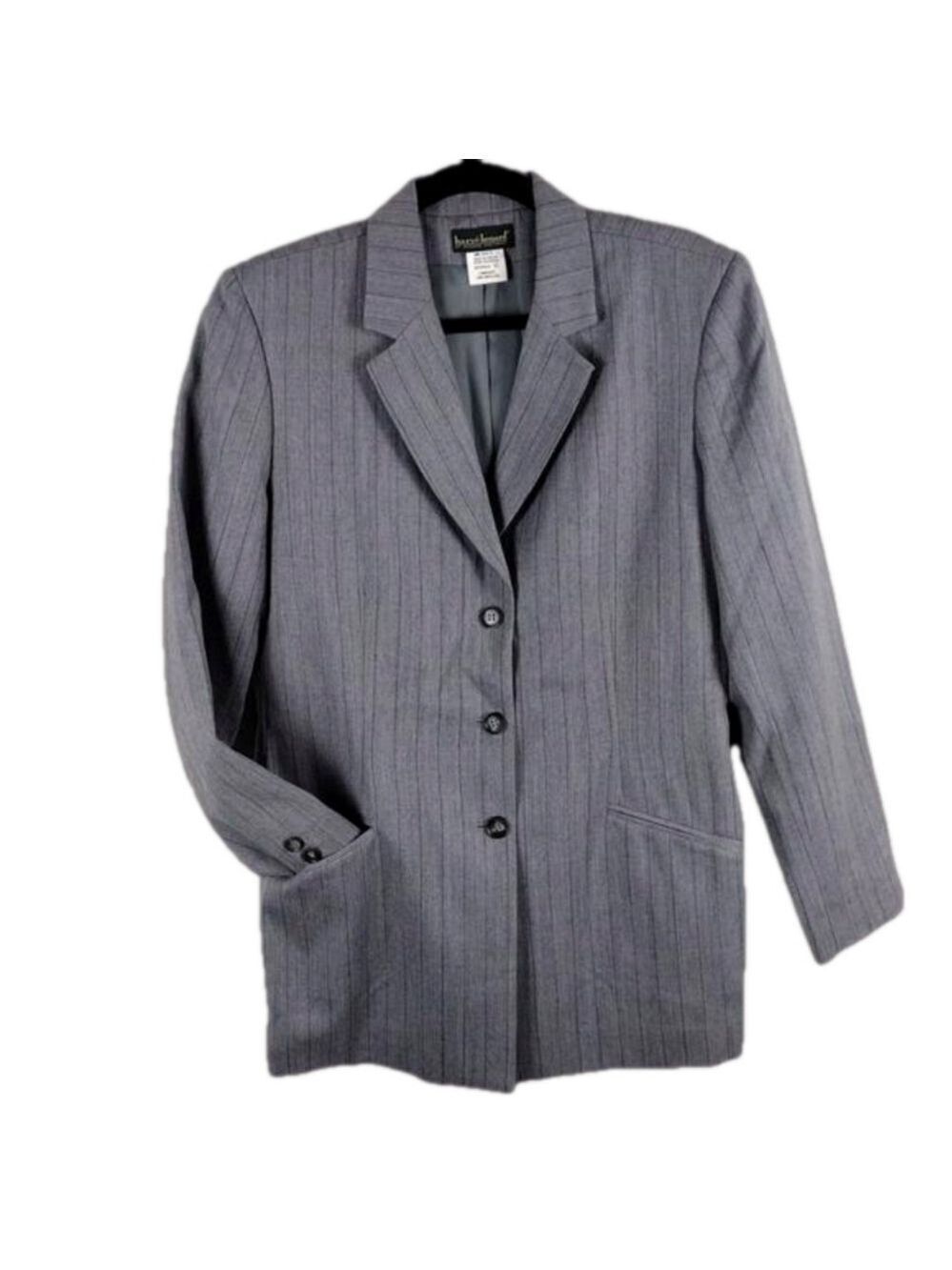 Harve Bernard Wool Grey Pinstripe One Notched Single Breast Long Sleeve Blazer